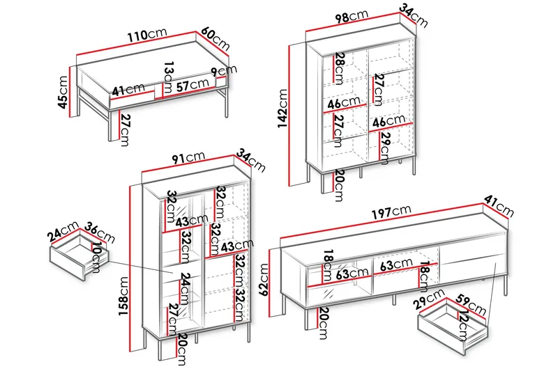 Basici Möbelset För Vardagsrum - Vit/Svart - Products - Förvaring - Förvaringsmöbler - Möbelset för vardagsrum