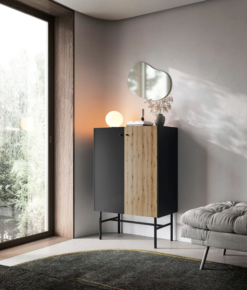 Francisca Byrå 93 cm - Svart/Ek - Products - Förvaring - Förvaringsmöbler - Byrå - Hallbyrå