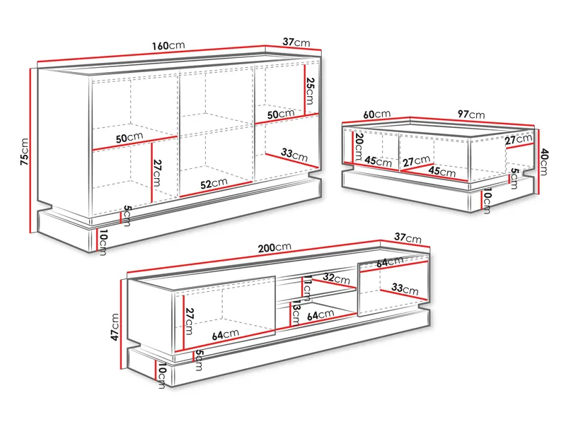 Zelric Möbelset För Vardagsrum - Beige - Products - Förvaring - Förvaringsmöbler - Möbelset för vardagsrum