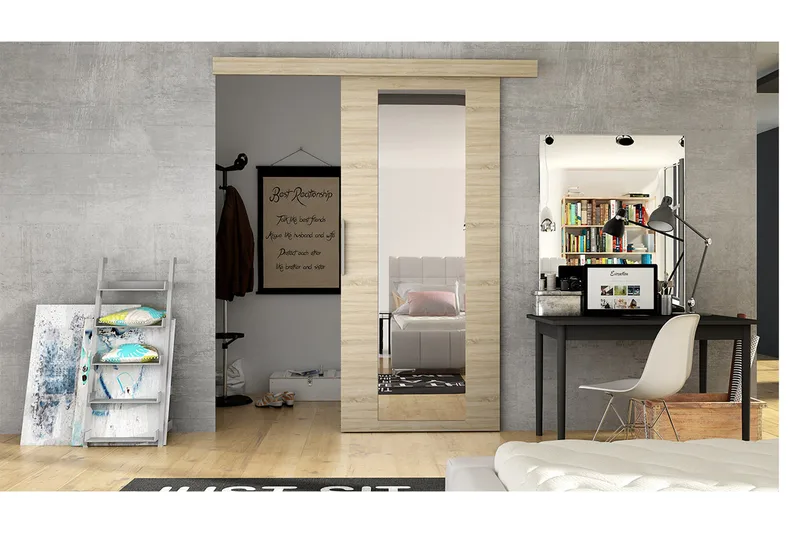 Nemanja Skjutdörr 86x205 cm LED-belysning, Ek