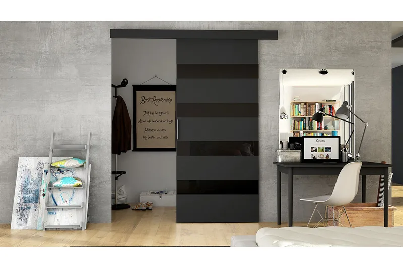 Skjutdörr ELVERUM LED-belysning, Svart