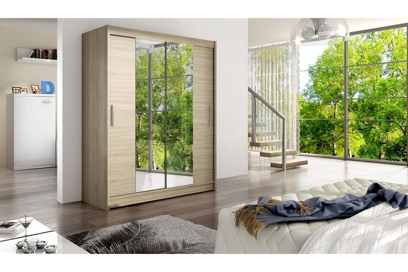 Leila Garderob 150 cm Skjutdörrar Smal Spegel - Ljus Ek - Products - Förvaring - Garderober & garderobssystem