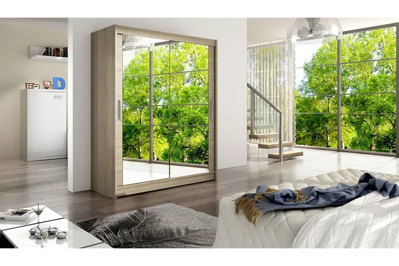 Leila Garderob 150 cm Skjutdörrar Speglar - Ek/Spegel - Products - Förvaring - Garderober & garderobssystem