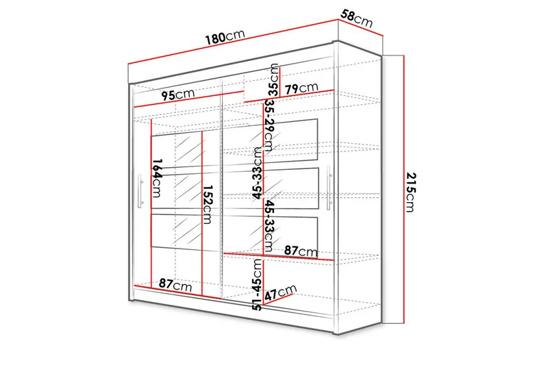 Prag Garderob med Spegel 180x215 cm - Vit - Products - Förvaring - Garderober & garderobssystem