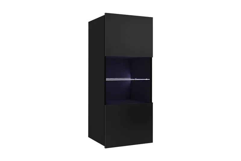 Tessan Smalt Vägghängt Vitrinskåp 32 cm djup 45 cm bred 117 cm hög Mörkt Trä Glas, Svart