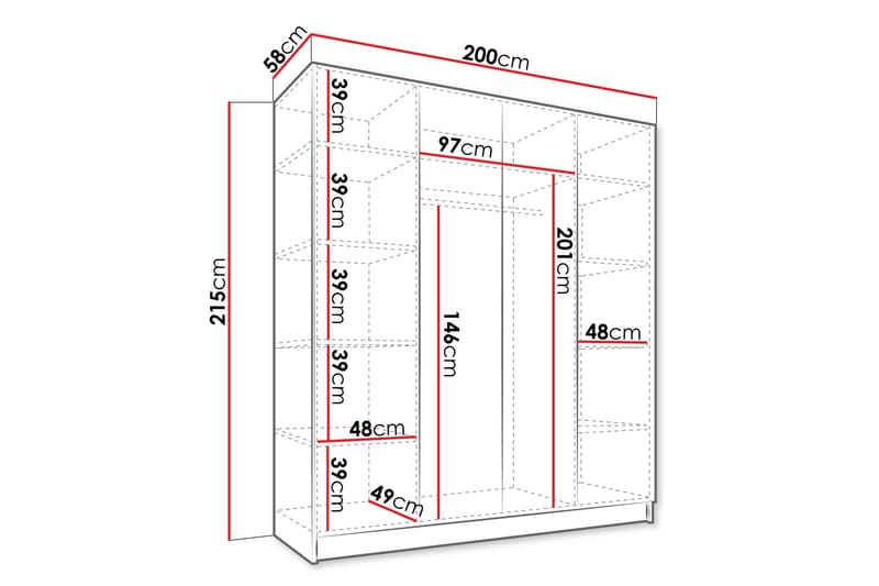 Vadstena Garderob med Spegel 200 cm - Kashmir/Guld - Products - Förvaring - Garderober & garderobssystem