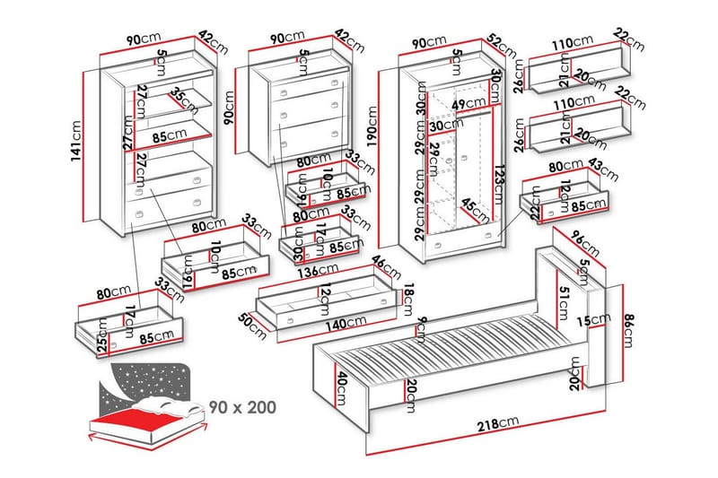 Rathmore Möbelset För Barnrum - Grå - Products - Möbler - Barnmöbler - Barnmöbelset