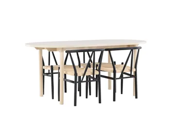 Andy Matgrupp 180 cm Oval med 4 Alfons stolar - Whitewash/Svart - Products - Möbler - Bord & matgrupp - Matgrupp