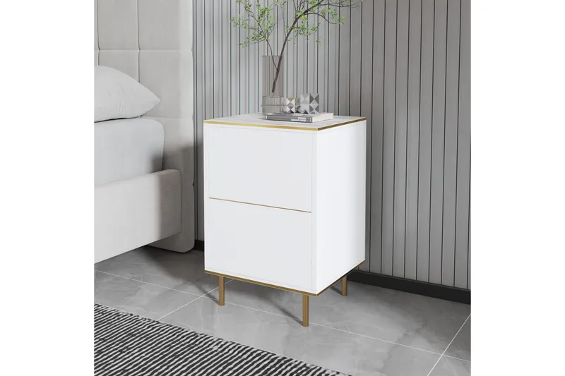 Imaj Sängbord 40 cm - Vit marmor/Guld - Products - Möbler - Bord & matgrupp - Avlastningsbord & sidobord - Sängbord & nattduksbord