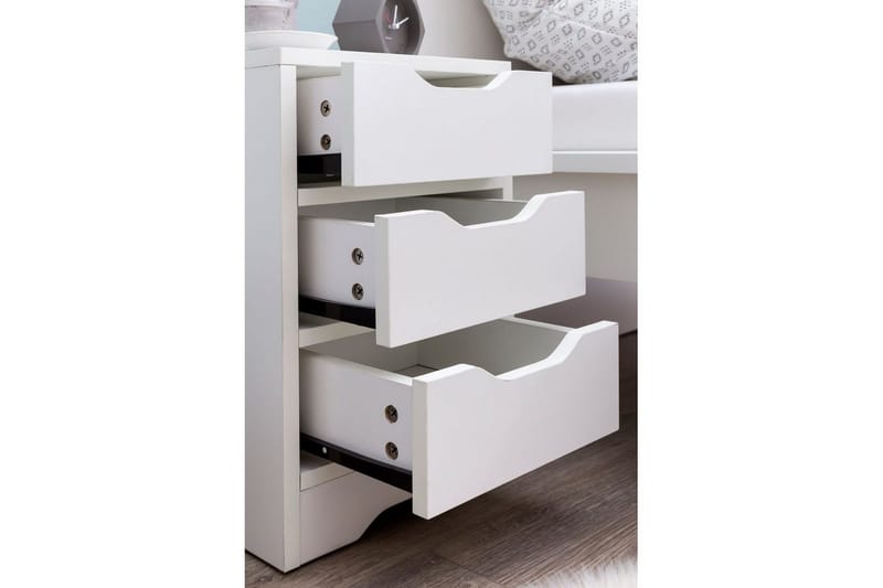 Sängbord Wohnling med 3 lådor i en enkel, modern design för boxspring-säng Vit - Vit - Products - Möbler - Bord & matgrupp - Avlastningsbord & sidobord - Sängbord & nattduksbord