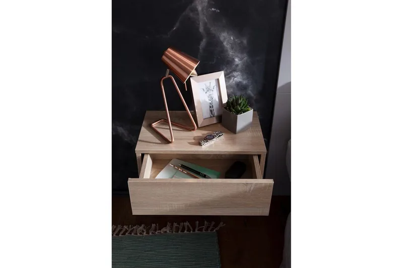 Sängbord Wohnling med låda för väggmontering, svävande utseende Sonoma - Sonoma - Products - Möbler - Bord & matgrupp - Avlastningsbord & sidobord - Sängbord & nattduksbord