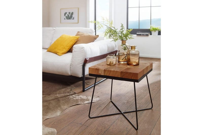 Sido bord Wohnling Massivt trä Blockstil Pulverlackerad metallram Industriell - Products - Möbler - Bord & matgrupp - Avlastningsbord & sidobord - Brickbord & småbord