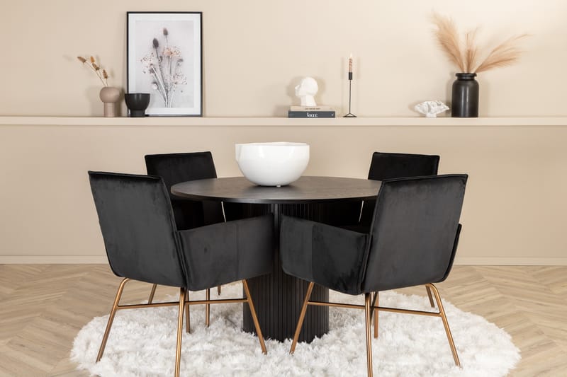 Bianca Matgrupp 110 cm Rund med 4 Petra stolar - Svart - Products - Möbler - Bord & matgrupp - Matgrupp