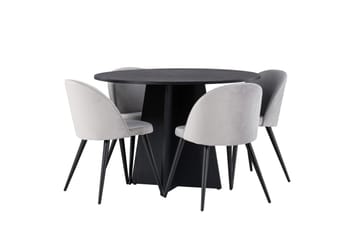 Bootcut Matgrupp 110 cm Rund med 4 Velvet stolar - Svart - Products - Möbler - Bord & matgrupp - Matgrupp