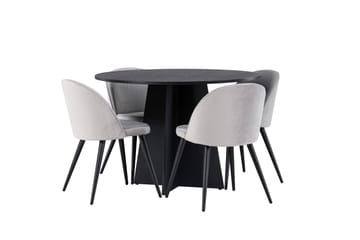 Bootcut Matgrupp 110 cm Rund med 4 Velvet stolar - Svart - Products - Möbler - Bord & matgrupp - Matgrupp