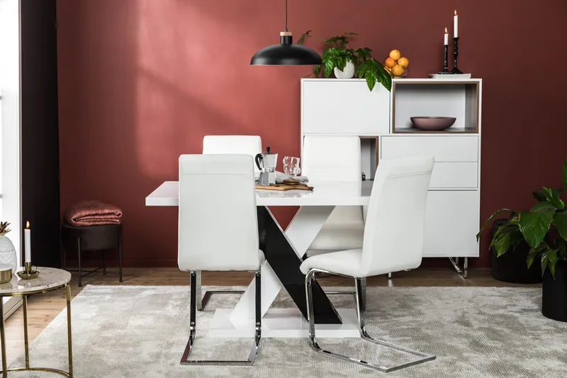 Cesi Matgrupp 140 cm med 4 Cibus Stol - Vit/Svart/Svart PU/Krom - Products - Möbler - Bord & matgrupp - Matgrupp