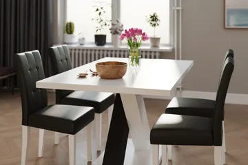 Cesi Matgrupp 140 cm med 4 Viktor Stol - Vit/Svart/Svart PU - Products - Möbler - Bord & matgrupp - Matgrupp