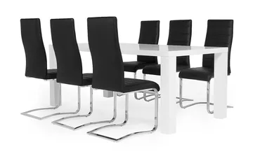 Cibus Matgrupp 180 cm med 6 Stolar - Vit/Svart Konstläder - Products - Möbler - Bord & matgrupp - Matgrupp