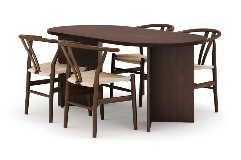 Dano Matbord 180 cm  med 4 Dastoori Matstolar, Valnöt