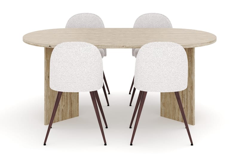 Dano Matbord 180 cm  med 4 Nibe Plus Matstolar - Travertin / Vit - Products - Möbler - Bord & matgrupp - Matgrupp