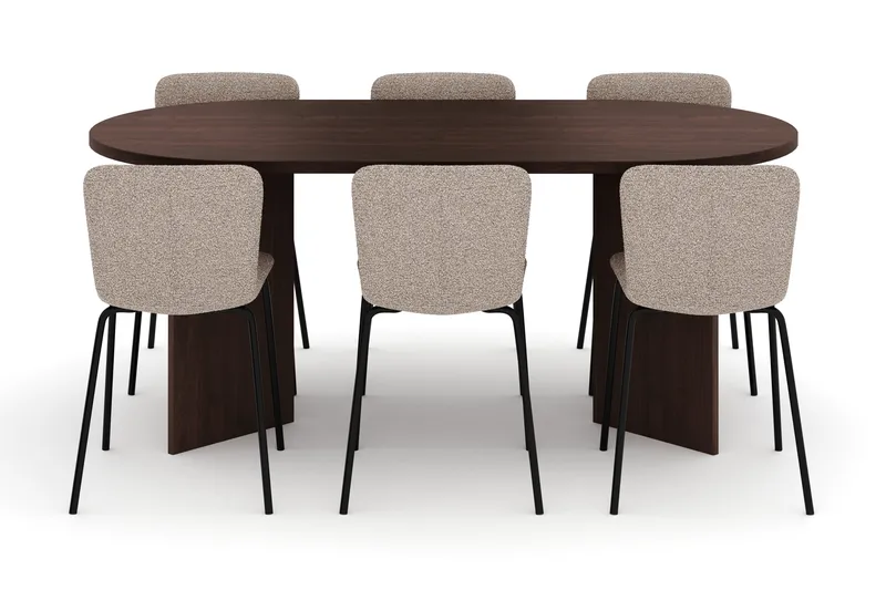 Dano Matbord 180 cm  med 6 Katy Matstolar - Valnöt / Greige - Products - Möbler - Bord & matgrupp - Matgrupp