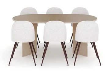 Dano Matbord 180 cm  med 6 Nibe Plus Matstolar - Travertin / Vit - Products - Möbler - Bord & matgrupp - Matgrupp