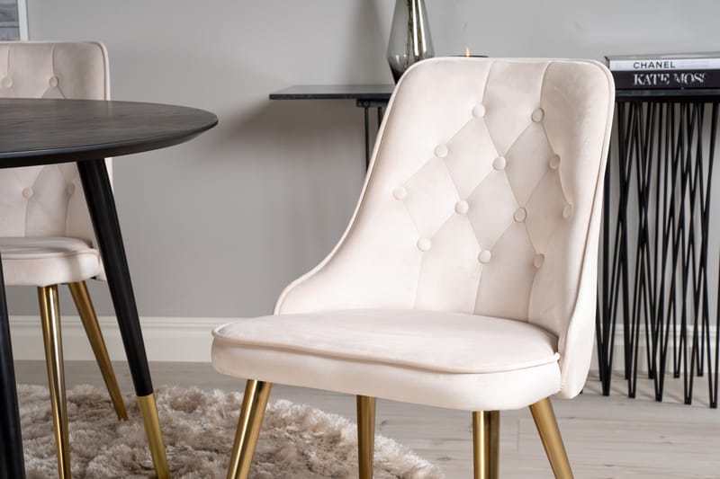 Dipp Matgrupp 115 cm Rund med 4 Velvet Deluxe stolar - Beige - Products - Möbler - Bord & matgrupp - Matgrupp