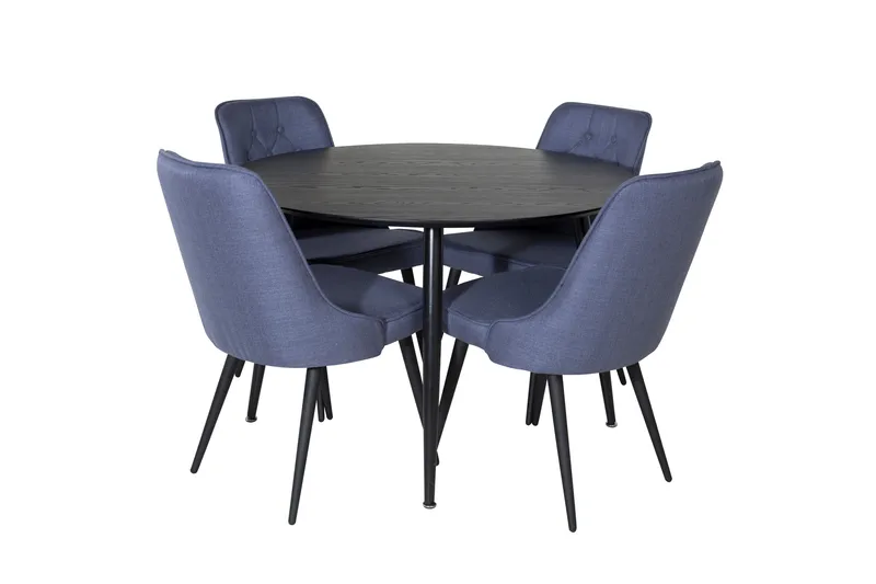 Dipp Matgrupp 115 cm Rund med 4 Velvet Deluxe stolar, Svart