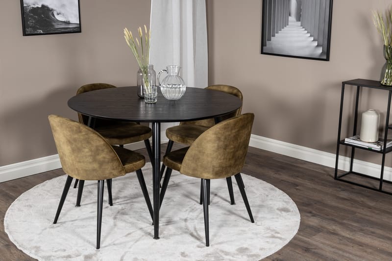 Dipp Matgrupp 115 cm Rund med 4 Velvet stolar - Svart - Products - Möbler - Bord & matgrupp - Matgrupp