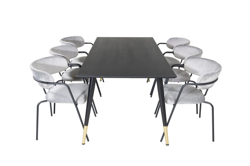 Dipp Matgrupp 180 cm Rektangulär med 6 Arrow stolar, Svart/Guld