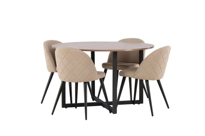 Durango Matgrupp 120 cm Rund med 4 Velvets Stolar - Valnöt - Products - Möbler - Bord & matgrupp - Matgrupp