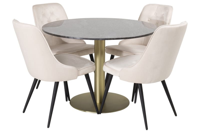 Estelle Matgrupp 106 cm Rund med 4 Velvet stolar, Beige