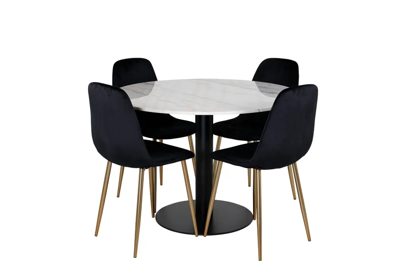 Estelle Matgrupp 106 cm Rund med 4 Polar stolar - Svart/Guld - Products - Möbler - Bord & matgrupp - Matgrupp