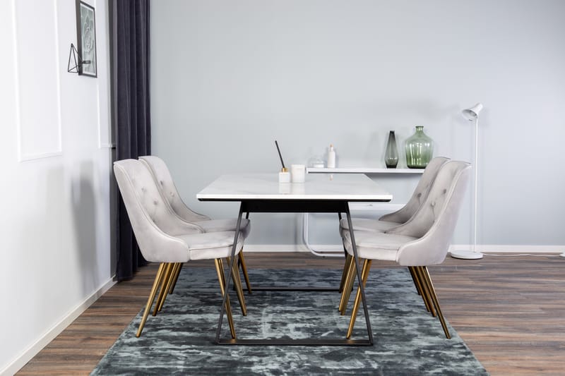 Estelle Matgrupp 140 cm Rektangulär med 4 Velvet stolar - Svart/Guld - Products - Möbler - Bord & matgrupp - Matgrupp