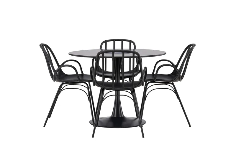 Glade Matgrupp 100 cm Rund med 4 Dyrön stolar, Svart