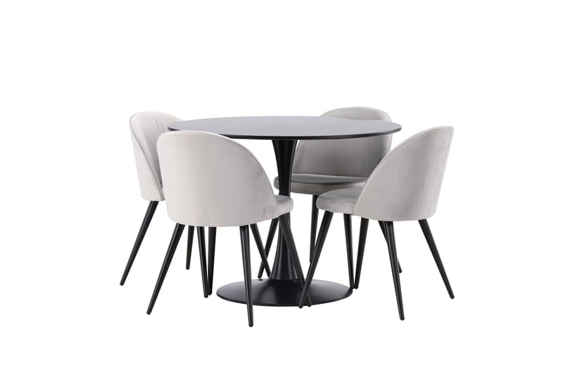 Glade Matgrupp 100 cm Rund med 4 Velvet stolar - Svart - Products - Möbler - Bord & matgrupp - Matgrupp