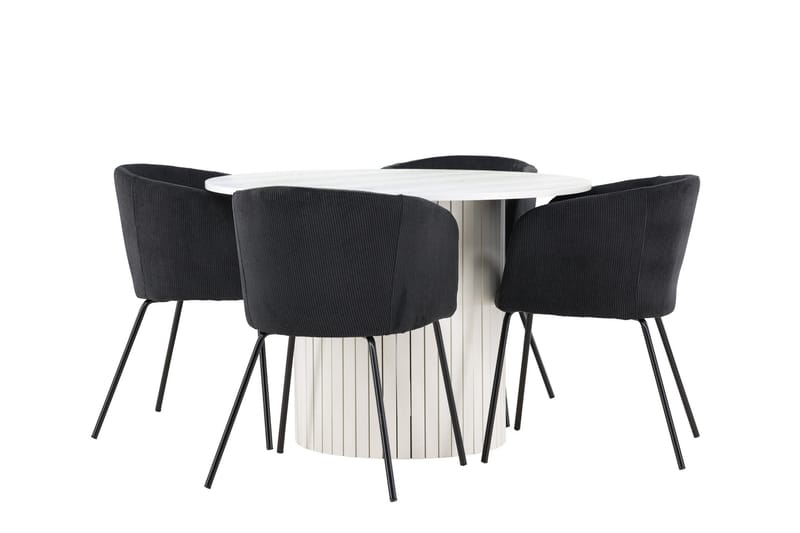 Härön Matgrupp 110 cm Rund med 4 Berit stolar - Vit/Svart - Products - Möbler - Bord & matgrupp - Matgrupp