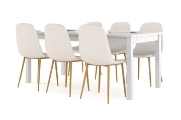 Jasmin Förlängningsbart Matbord 180 cm +  6 st Nibe stol beige med ek ben - Vit/Beige - Products - Möbler - Bord & matgrupp - Matgrupp