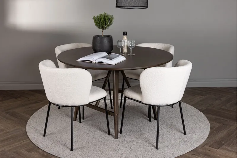 Kaseidon Matgrupp 100 cm Rund med 4 Edina Stolar - Mörkbrun - Products - Möbler - Bord & matgrupp - Matgrupp