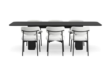 Kopparbo Matbord 180-240 cm Förlängningsbart med 6 Lucy Matstolar - Svart / Vit Bouclé / Metallben Svart - Products - Möbler - Bord & matgrupp - Matgrupp