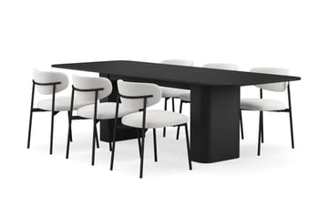 Kopparbo Matbord 180-240 cm Förlängningsbart med 6 Lucy Matstolar - Svart / Vit Bouclé / Metallben Svart - Products - Möbler - Bord & matgrupp - Matgrupp