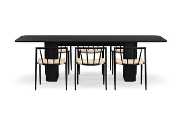 Kopparbo Matbord 200-260 cm Förlängningsbart med 6 Winston Matstolar - Svart / Beige / Metallben Svart - Products - Möbler - Bord & matgrupp - Matgrupp
