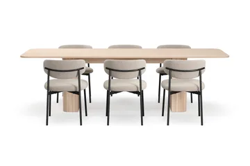 Kopparbo Matbord 200-260 cm Förlängningsbart med illäggsskiv med 6 Lucy Matstolar - Vit / Greige Bouclé / Metallben Svart - Products - Möbler - Bord & matgrupp - Matgrupp