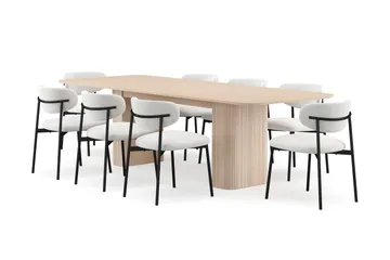 Kopparbo Matbord 200-260 cm Förlängningsbart med illäggsskiv med 8 Lucy Matstolar - Vit / Vit Bouclé / Metallben Svart - Products - Möbler - Bord & matgrupp - Matgrupp