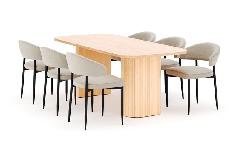Kopparbo Matbord 200 cm med 6 Sawako Stolar, Natur
