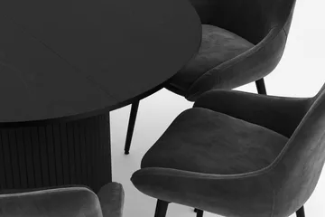 Kopparbo Rund Matgrupp 106-156cm med 6 Alsarp Matstolar - Svart - Products - Möbler - Bord & matgrupp - Matgrupp