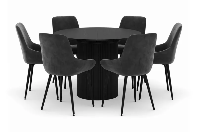 Kopparbo Rund Matgrupp 106-156cm med 6 Alsarp Matstolar - Svart - Products - Möbler - Bord & matgrupp - Matgrupp