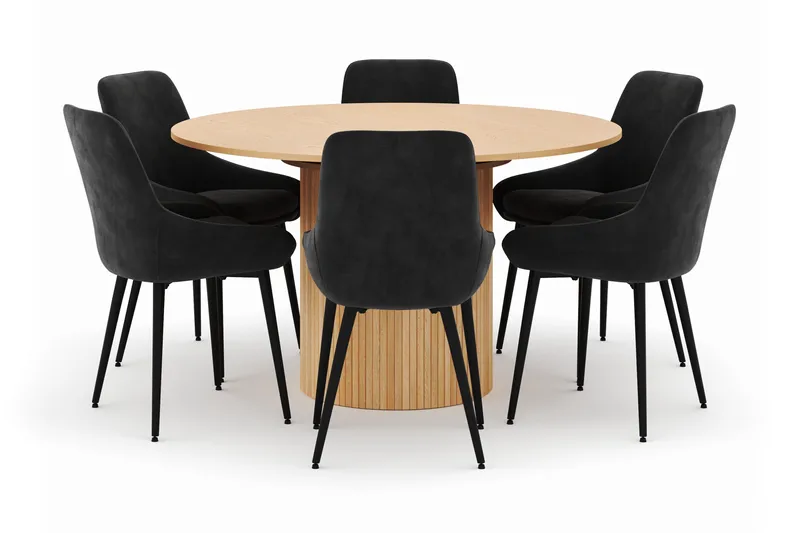 Kopparbo Rund Matgrupp 130-150 cm 6 Alsarp Matstolar, Natural