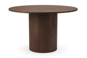 Kopparbo Runt Matbord 120 cm med 4 Greya Matstolar med armstöd - Mörkbrun / Vit Bouclé / Metallben Valnöt - Products - Möbler - Bord & matgrupp - Matgrupp