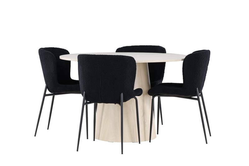 Lanzo Matgrupp 120 cm Rund med 4 Modesto stolar - Whitewash/Svart - Products - Möbler - Bord & matgrupp - Matgrupp